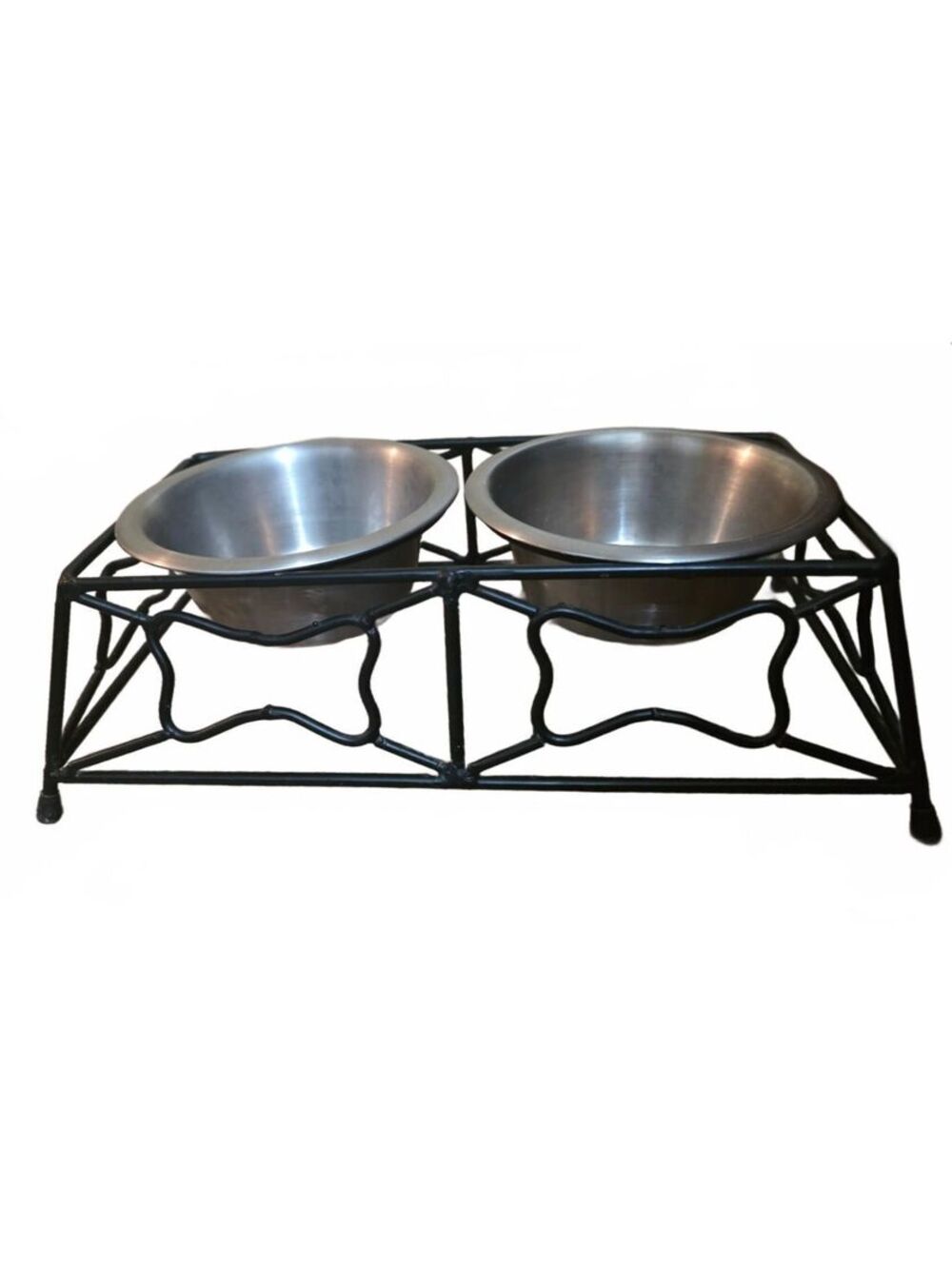 Elevated Dog Bowls Raised Pet Feeder Wrought Iron Stand Stainless Steel Double